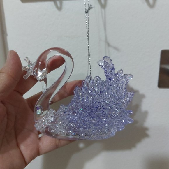 Beautiful Frosted Purple Swan Ornament For Xmas or Any Decorative Purposes Cute - Picture 5 of 5
